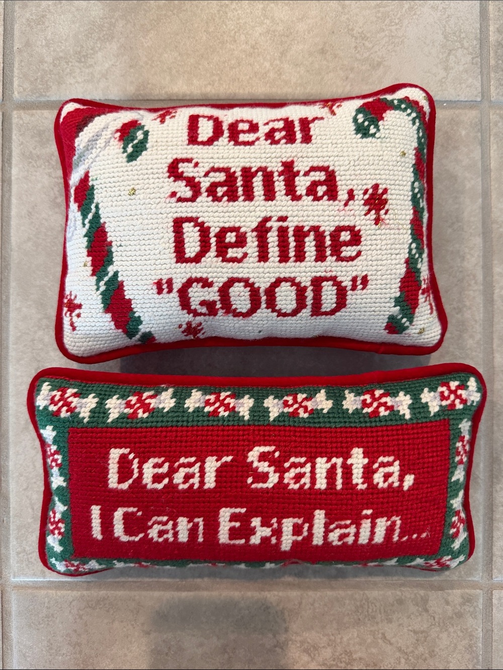 Holiday Needlepoint Pillow Set - 'Dear Santa' Messages